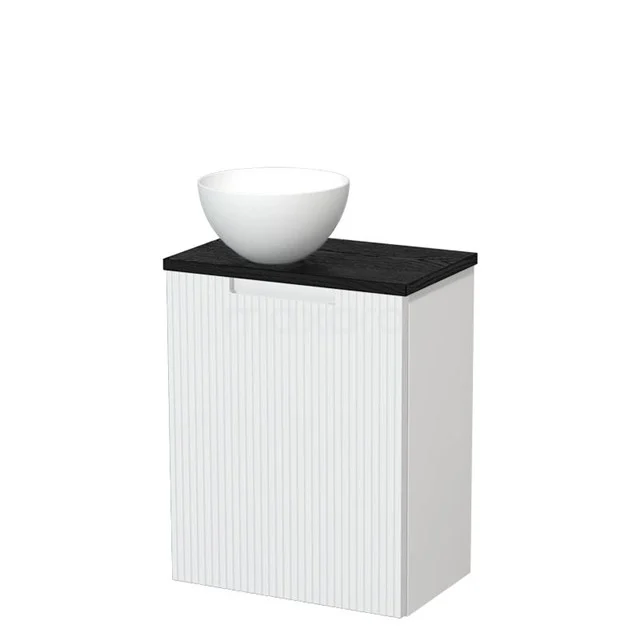 Toilet unit with countertop wash basin | 41 cm Mat white Line front Matte white Solid surface wash basin Black oak worktop TMK10-15828