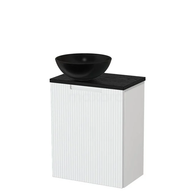 Toilet unit with countertop wash basin | 41 cm Matte white Line front Matte black Ceramic countertop wash basin Black oak worktop TMK10-15834