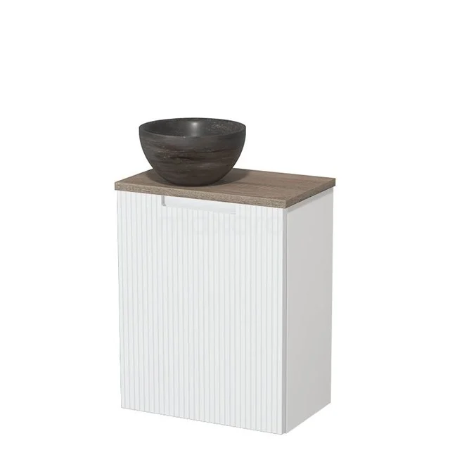 Toilet unit with countertop wash basin | 41 cm Matte white Line front Blue stone Natural stone Countertop wash basin Oak worktop TMK10-15619
