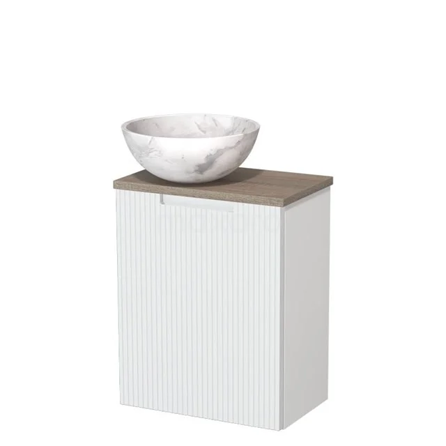 Toilet unit with countertop wash basin | 41 cm Matte white Line front White marble Natural stone worktop Oak worktop TMK10-15843