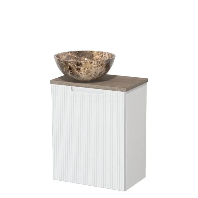 Toilet unit with countertop wash basin | 41 cm Matte white Line front Dark emperador Natural stone countertop wash basin Oak worktop TMK10-15623