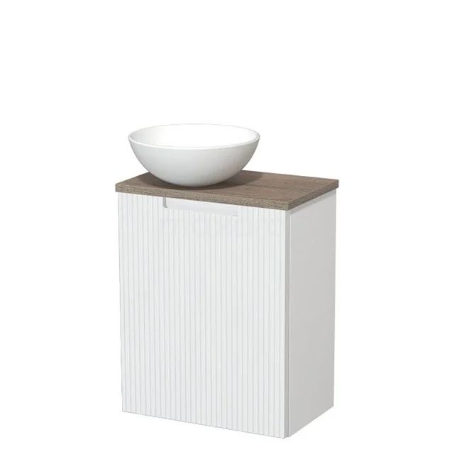 Toilet unit with countertop wash basin | 41 cm Matte white Line front Matte white Ceramic countertop wash basin Oak worktop TMK10-15624