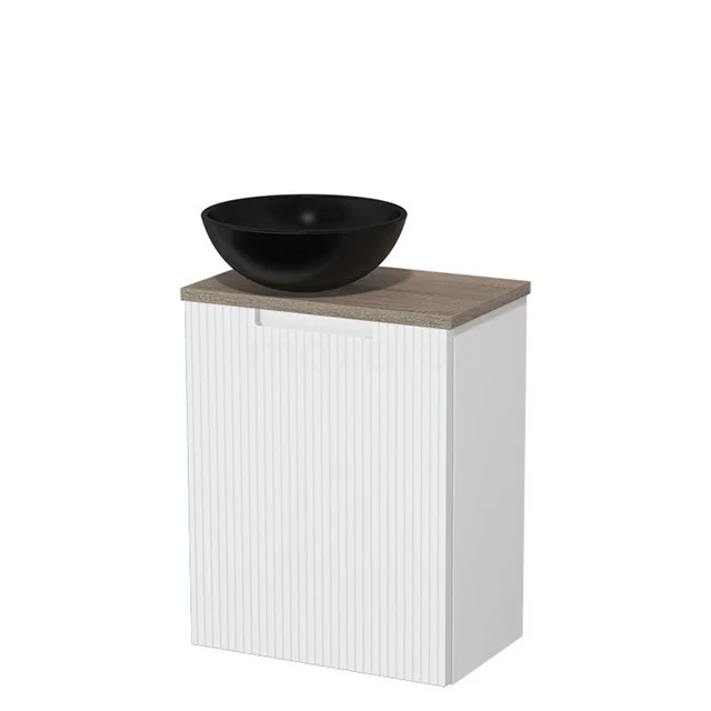 Toilet unit with wash basin | 41 cm Matte white Line front Matte black Ceramic countertop wash basin Oak worktop TMK10-15847