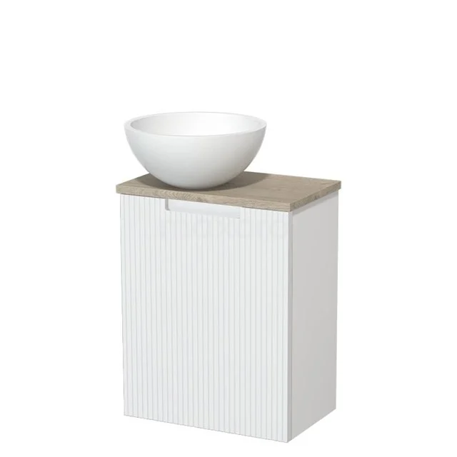 Toiletmeubel met waskom | 41 cm Mat wit Lijn front Mat wit Solid surface waskom Lichtgrijs eiken blad TMK10-15630