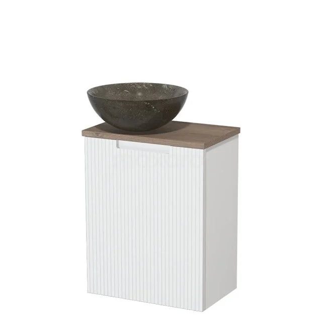 Toilet unit with countertop wash basin | 41 cm Matte white Front line Blue stone Natural stone countertop wash basin Mid brown oak worktop TMK10-15654