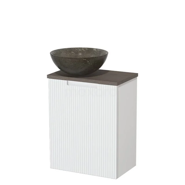 Toilet unit with countertop wash basin | 41 cm Matte white Line front Blue stone Natural stone countertop wash basin Dark brown oak worktop TMK10-15888