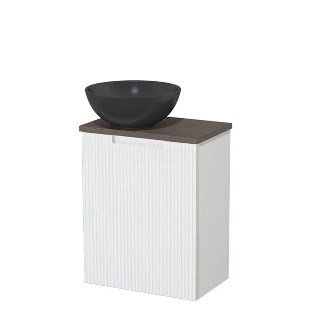 Toilet unit with countertop wash basin | 41 cm Matte white Line front Matte black Quartz wash basin Dark brown oak worktop TMK10-15891