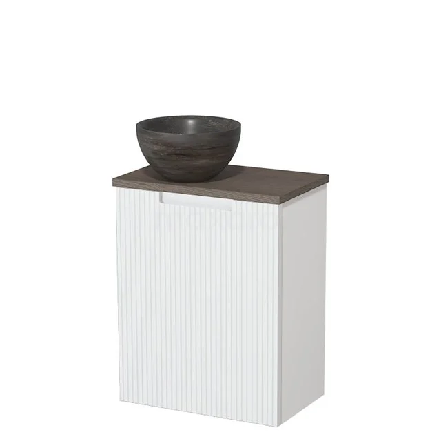 Toilet unit with countertop wash basin | 41 cm Matte white Line front Blue stone Natural stone countertop wash basin Dark brown oak worktop TMK10-15892