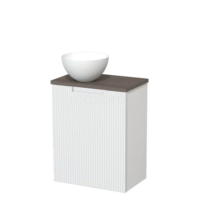 Toilet unit with countertop wash basin | 41 cm Matte white Line front Matte white Solidtop wash basin Dark brown oak worktop TMK10-15672