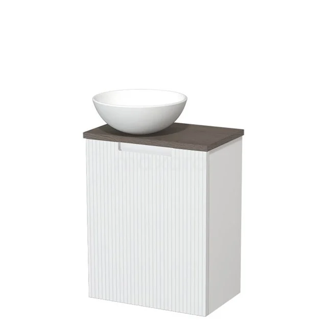 Toilet unit with countertop wash basin | 41 cm Matte white Line front Matte white Ceramic countertop wash basin Dark brown oak worktop TMK10-15676