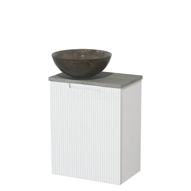 Toiletmeubel met waskom | 41 cm Mat wit Lijn front Blue stone Natuursteen waskom Grijs eiken blad TMK10-15680