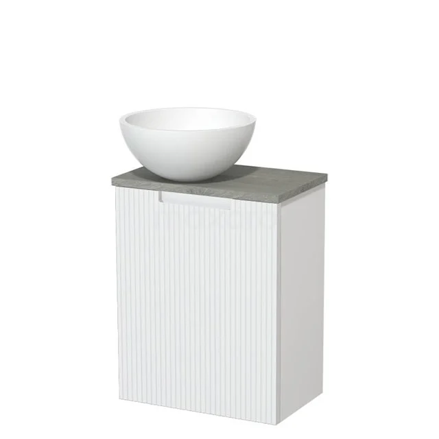 Toilet unit with countertop wash basin | 41 cm Matte white Line front Matte white Solidtop wash basin Grey oak worktop TMK10-15682