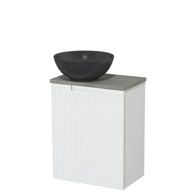 Toilet unit with countertop wash basin | 41 cm Matte white Line front Matte black Quartz wash basin Grey oak worktop TMK10-15904