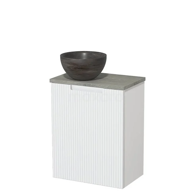 Toilet unit with countertop wash basin | 41 cm Matte white Line front Blue stone Natural stone countertop wash basin Grey oak worktop TMK10-15684