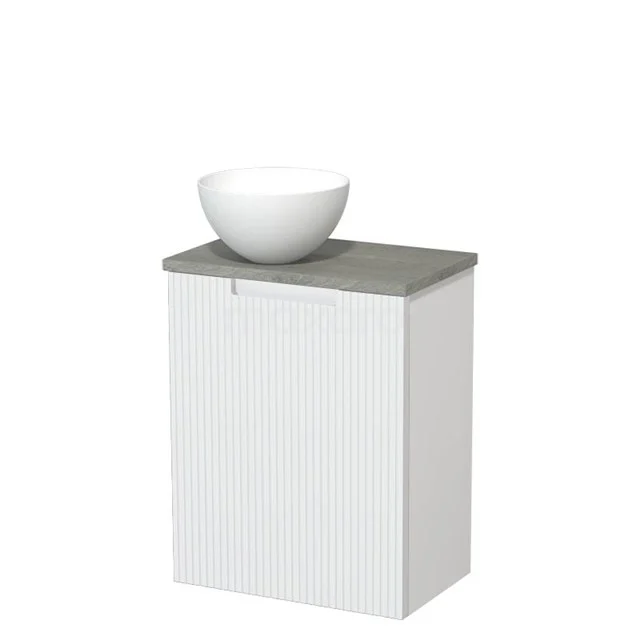Toilet unit with countertop wash basin | 41 cm Matte white Line front Matte white Solidtop wash basin Grey oak worktop TMK10-15906