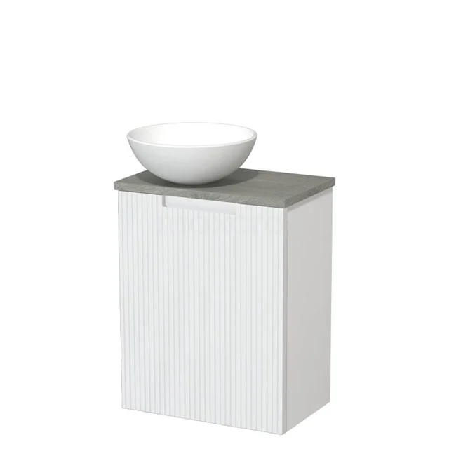 Toilet unit with countertop wash basin | 41 cm Matte white Line front Matte white Ceramic countertop wash basin Grey oak worktop TMK10-15910