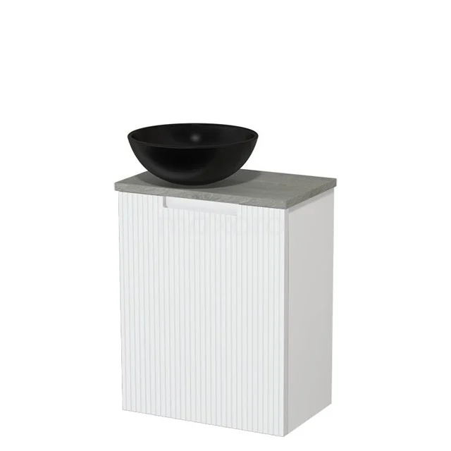 Toilet unit with countertop wash basin | 41 cm Matte white Line front Matte black Ceramic basin Grey oak worktop TMK10-15912