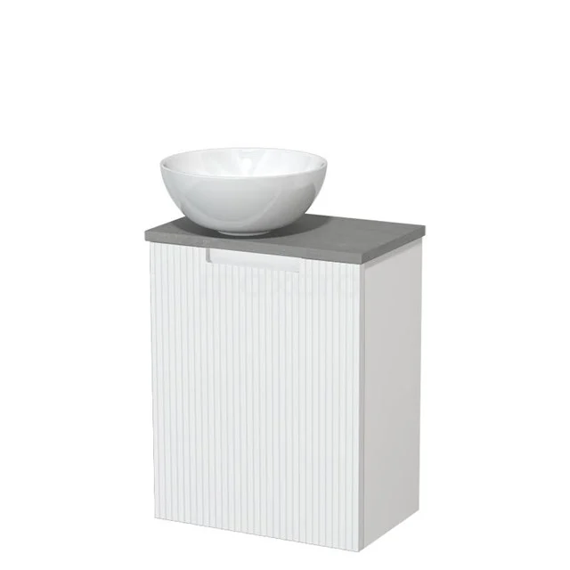 Toilet unit with countertop wash basin | 41 cm Matte white Line front Gloss white Ceramic countertop wash basin Light grey concrete fronts TMK10-15913