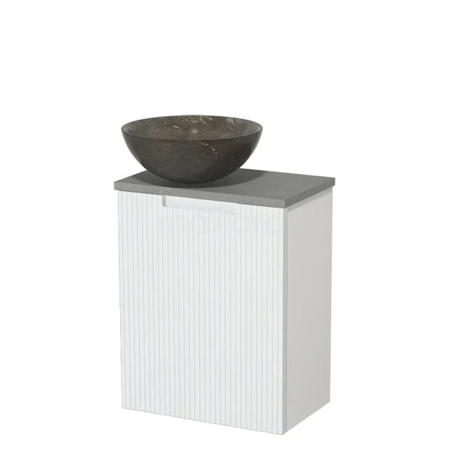 Toiletmeubel met waskom | 41 cm Mat wit Lijn front Blue stone Natuursteen waskom Lichtgrijs beton blad TMK10-15914