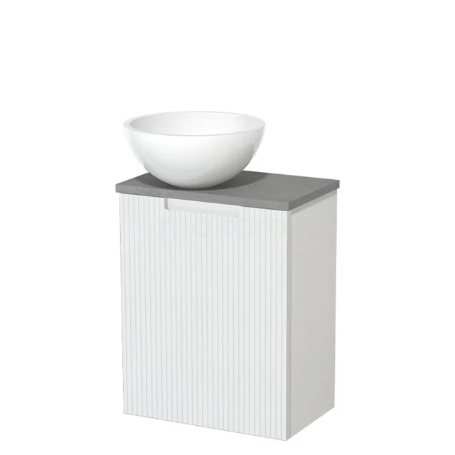 Toilet unit with wash basin | 41 cm Matte white Line front Gloss white Mineral marble countertop wash basin Light grey concrete fronts TMK10-15915