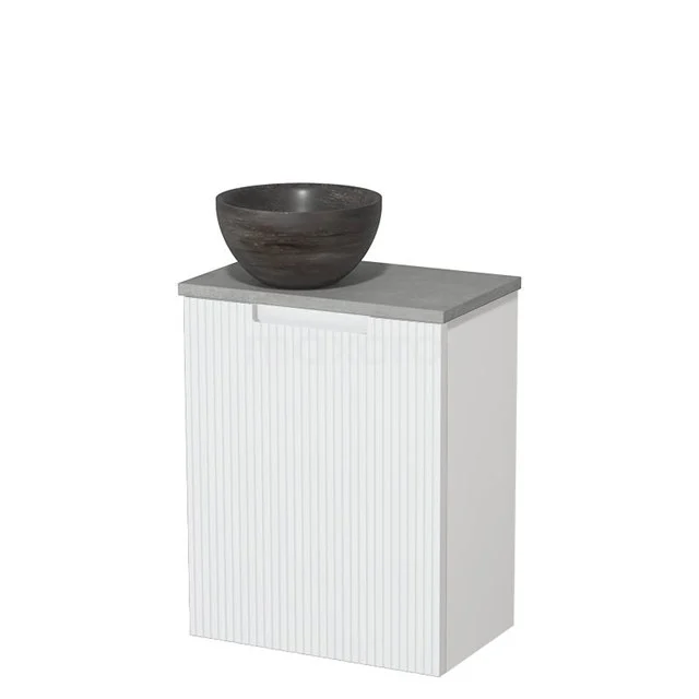 Toilet unit with countertop wash basin | 41 cm Matte white Line front Blue stone Natural stone countertop wash basin Light grey concrete worktop TMK10-15918