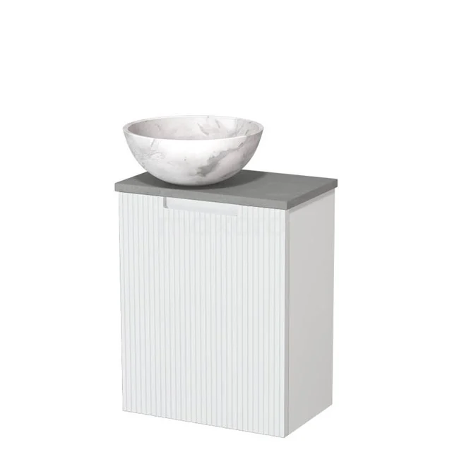 Toilet unit with countertop wash basin | 41 cm Matte white Line front White marble Natural stone countertop wash basin Light grey concrete worktop TMK10-15921