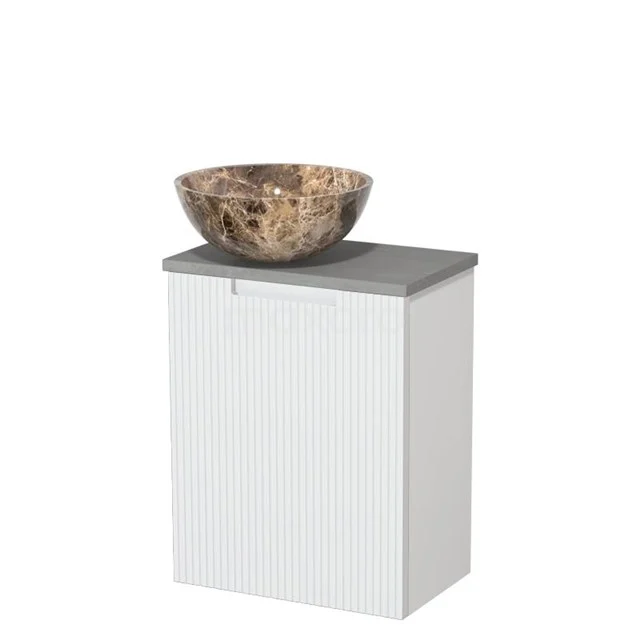 Toiletmeubel met waskom | 41 cm Mat wit Lijn front Dark emperador Natuursteen waskom Lichtgrijs beton blad TMK10-15701