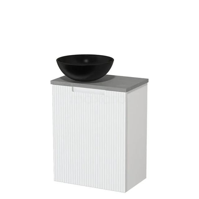 Toilet unit with countertop wash basin | 41 cm Matte white Line front Matte black Ceramic basin Light grey concrete fronts TMK10-15925