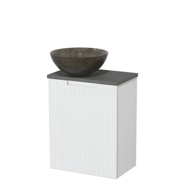 Toilet unit with countertop wash basin | 41 cm Matte white Line front Blue stone Natural stone countertop wash basin Dark grey concrete worktop TMK10-15706