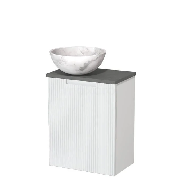 Toilet unit with countertop wash basin | 41 cm Matte white Line fronts White marble Natural stone countertop wash basin Dark grey concrete worktop TMK10-15934