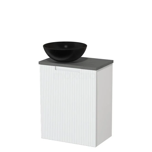 Toilet unit with countertop wash basin | 41 cm Matte white Line front Matte black Ceramic wash basin Dark grey concrete worktop TMK10-15938