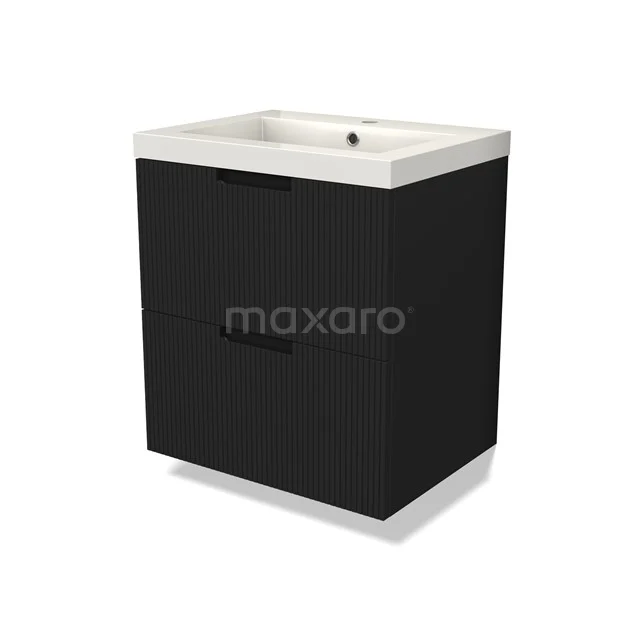 Modulo Vanity units with basin | 60 cm Matte black Line front Mineral marble 2 Stacked drawers BMW17-04952