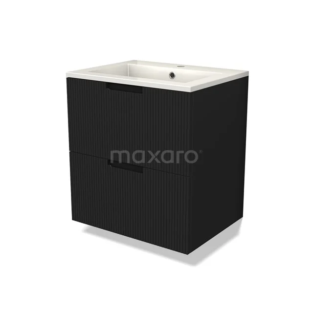 Modulo Vanity units with basin | 60 cm Matte black Line front Mineral marble 2 Stacked drawers BMW17-04953