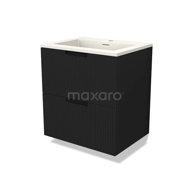 Modulo Vanity units with basin | 60 cm Matte black Line front Solid surface 2 Stacked drawers BMW17-04955