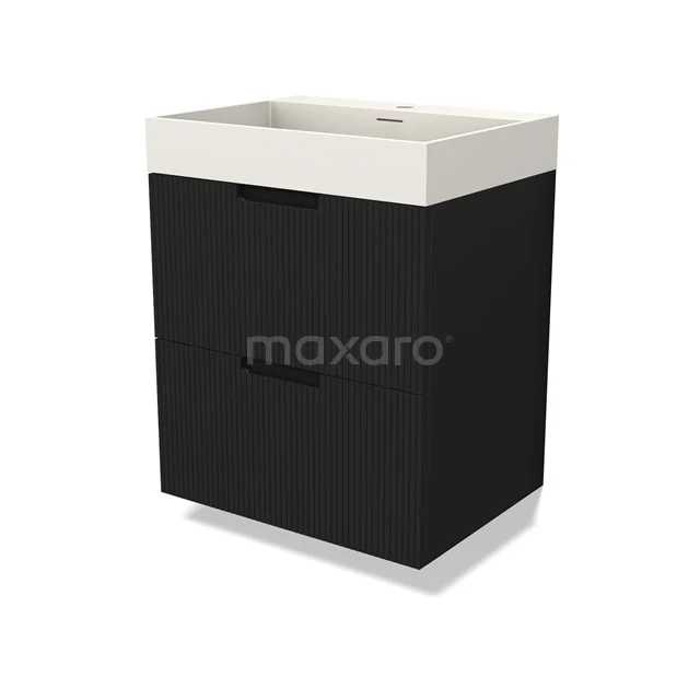 Modulo Vanity units with basin | 60 cm Matte black Line front Solid surface 2 Stacked drawers BMW17-04957