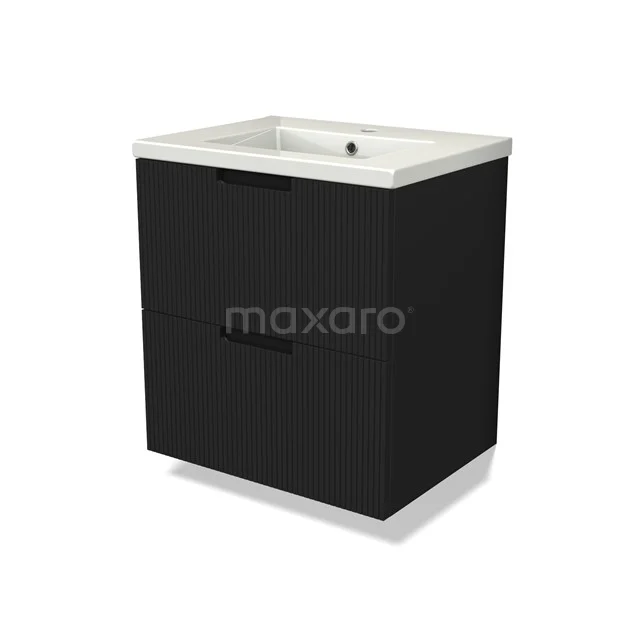 Modulo Vanity units with basin | 60 cm Matte black Line front Ceramic 2 Stacked drawers BMW17-04958