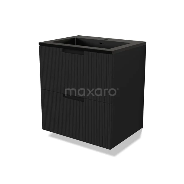 Modulo Vanity units with basin | 60 cm Matte black Line front Quartz 2 Stacked drawers BMW17-04959