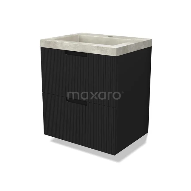 Modulo Vanity units with basin | 60 cm Matte black Line front Concrete 2 Stacked drawers BMW17-04960