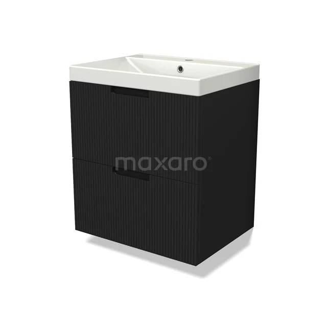 Modulo Vanity units with basin | 60 cm Matte black Line front Ceramic 2 Stacked drawers BMW17-04961