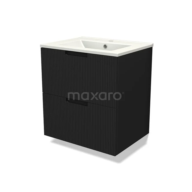 Modulo Vanity units with basin | 60 cm Matte black Line front Ceramic 2 Stacked drawers BMW17-04963