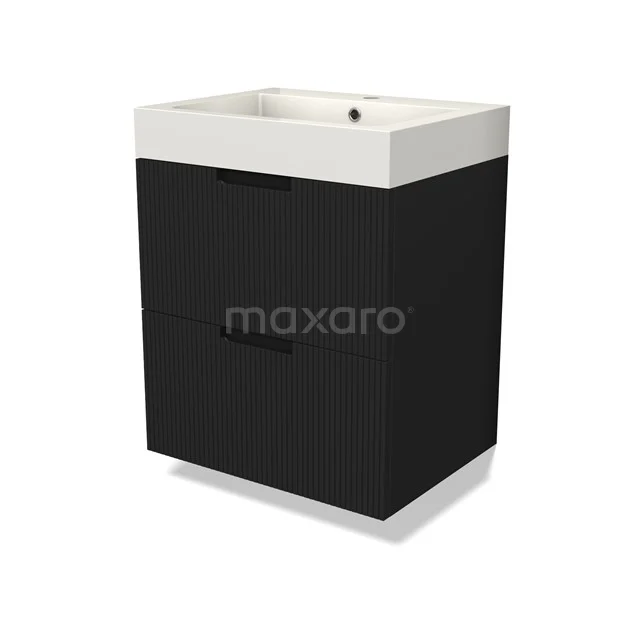 Modulo Vanity units with basin | 60 cm Matte black Line front Mineral marble 2 Stacked drawers BMW17-04964