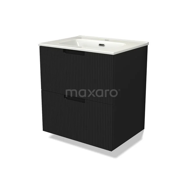 Modulo Vanity units with basin | 60 cm Matte black Line front Ceramic 2 Stacked drawers BMW17-04965