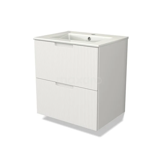 Modulo Vanity units with basin | 60 cm Matte white Line front Ceramic 2 Stacked drawers BMW17-04966