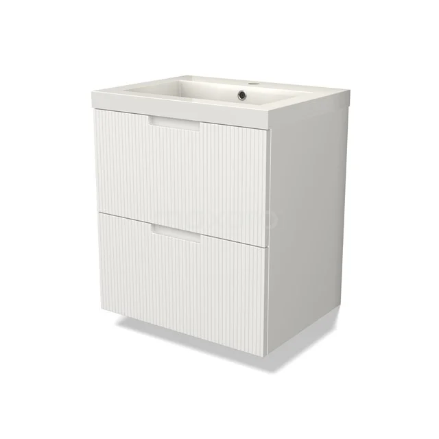Modulo Vanity units with basin | 60 cm Matte white Line front Mineral marble 2 Stacked drawers BMW17-04967