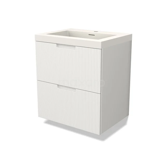 Modulo Vanity units with basin | 60 cm Matte white Line front Solid surface 2 Stacked drawers BMW17-04969