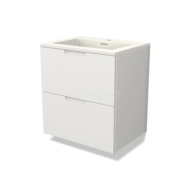 Modulo Vanity units with basin | 60 cm Matte white Line front Solid surface 2 Stacked drawers BMW17-04970