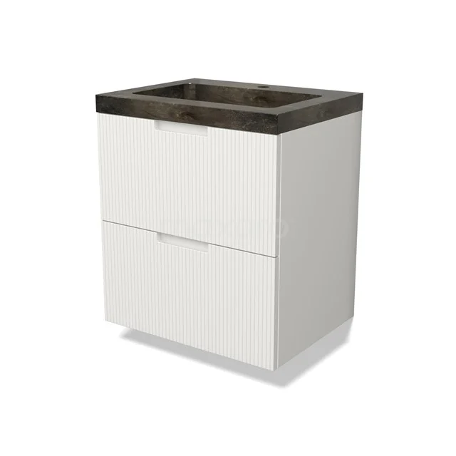 Modulo Waschtische | 60 cm Matt Weiß Linie front Naturstein 2 übereinanderliegende Schubladen BMW17-04971