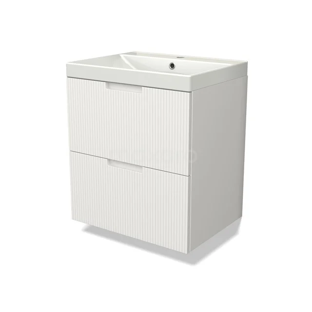Modulo Vanity units with basin | 60 cm Matte white Line front Ceramic 2 Stacked drawers BMW17-04976