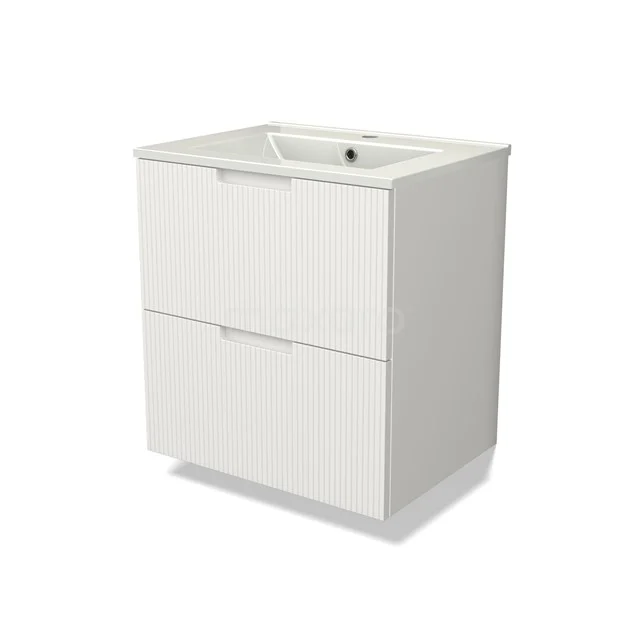 Modulo Vanity units with basin | 60 cm Matte white Line front Ceramic 2 Stacked drawers BMW17-04977