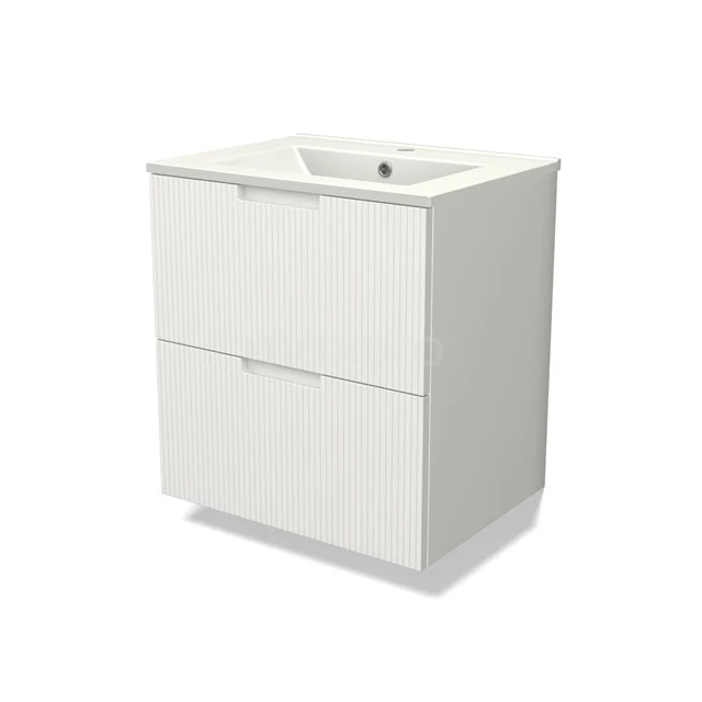 Modulo Vanity units with basin | 60 cm Matte white Line front Ceramic 2 Stacked drawers BMW17-04978